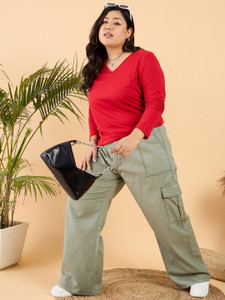 CURVY STREET Loose Fit Women Green Trousers