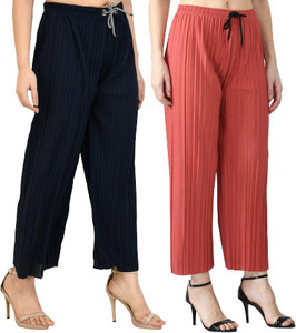 GLOWIC Regular Fit Women Black, Purple Trousers