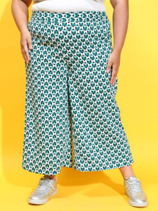 OXOLLOXO Women Plus Size Multicolor Printed Elasticated Culottes With Side Pockets Regular Fit Women Multicolor Trousers