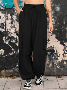 1stLov Regular Fit Women Black Trousers