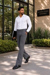 Hem and Stitch Regular Fit Men Grey Trousers