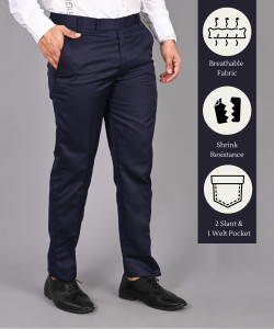 STREETVIBES Slim Fit Men Dark Blue Trousers