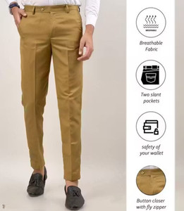 BRDFASHION Slim Fit Men Gold Trousers