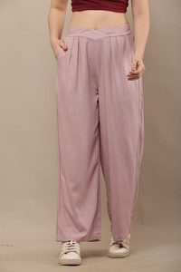 CLOTHINK India Loose Fit Women Purple Trousers