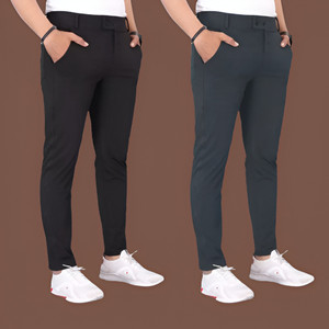 GIBBONTE Slim Fit Men Black, Grey Trousers