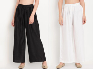 Glansi Regular Fit Women Black, White Trousers