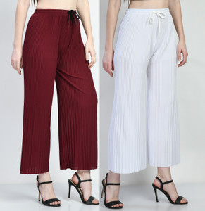 GLADLY Regular Fit Women Maroon, White Trousers