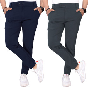 Flicfol Regular Fit Men Dark Blue, Grey Trousers