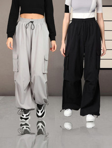 1stLov Regular Fit Women Black, Grey Trousers