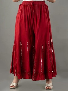 Emmy Word Flared Women Maroon Trousers