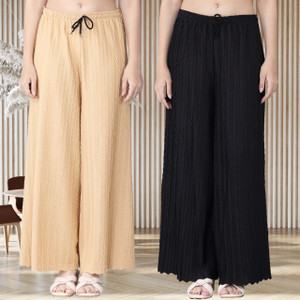 KWSH Regular Fit Women Cream, Black Trousers