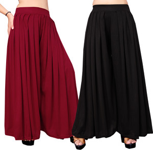 Anti Wrinkle Designer Flared Women Red, Black Trousers
