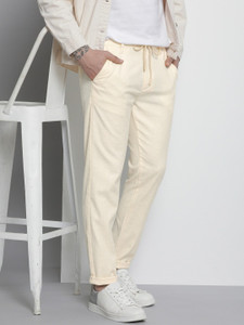 The Indian Garage Co. Slim Fit Men Cream Trousers