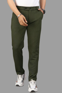 COMBRAIDED Slim Fit Men Dark Green Trousers
