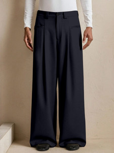 Klossy Loose Fit Men Grey Trousers