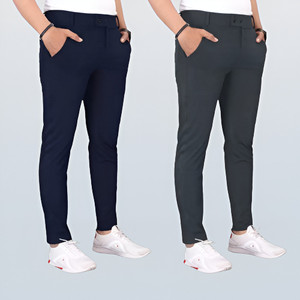 GIBBONTE Slim Fit Men Blue, Grey Trousers