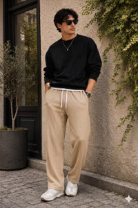 Fabflee Relaxed Men Beige Trousers