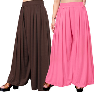Anti Wrinkle Designer Flared Women Brown, Pink Trousers