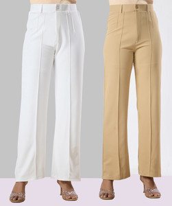VENITYWAVE Straight Fit Women White, Beige Trousers