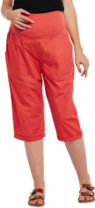 OXOLLOXO Women's Straight Fit Maternity Pants (W17540Macu03_S_Red_Small) Regular Fit Women Red Trousers