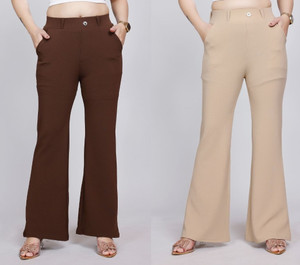 NORTHERN DENIM CO Regular Fit Women Brown, Beige Trousers