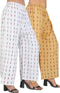 4K FASHION Relaxed Women White, Gold Trousers