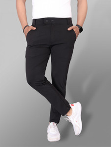COMBRAIDED Slim Fit Men Black Trousers