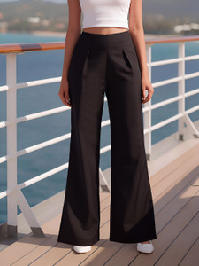 AAYU Flared Women Black Trousers