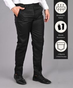 STREETVIBES Regular Fit Men Black Trousers