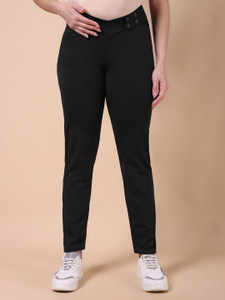 THE MAMA KLUB Straight Fit Women Black Trousers