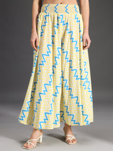 Emeros Relaxed, Flared Women Light Blue, Yellow, White Trousers