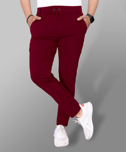 COMBRAIDED Slim Fit Men Maroon Trousers
