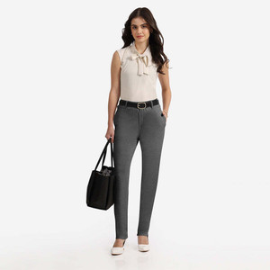 BlissClub Work-To-Wine Twill Straight Pants - Tall Straight Fit Women Black Trousers