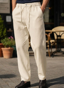 INDICLUB Relaxed Men Cream Trousers - Image 5
