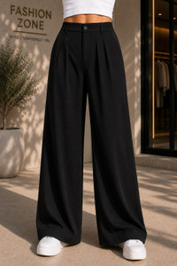 KASHIAN Loose Fit Women Black Trousers