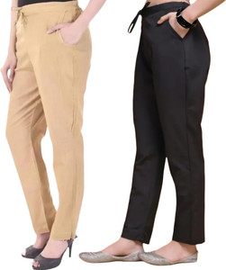 TaibaEthnicWear Straight Fit Women Brown, Black Trousers