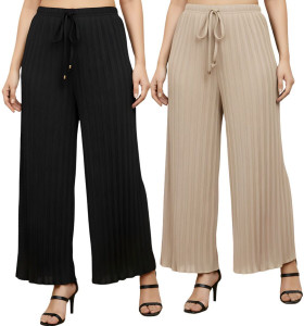 Infinizy Comfort Fit Women Black, Beige Trousers