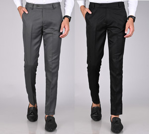 MANCREW Slim Fit Men Grey, Black Trousers