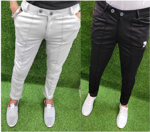 Vasan Regular Fit Men Black, White Trousers