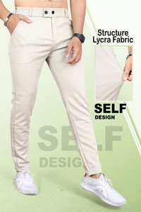 INDICLUB Slim Fit Men Cream Trousers