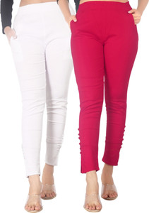 DKD Regular Fit Women White, Pink Trousers