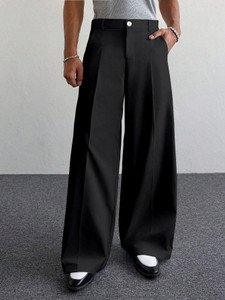 Klossy Loose Fit Men Black Trousers