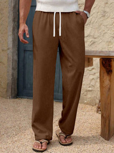 COMBRAIDED Loose Fit Men Brown Trousers