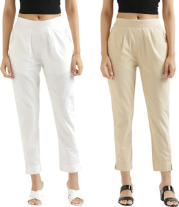 D&H Regular Fit Women Beige, White Trousers