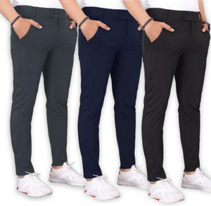 गिब्बोंटे पुरुषों के लिए काला, नीला, ग्रे स्लिम फिट ट्राउज़र्स