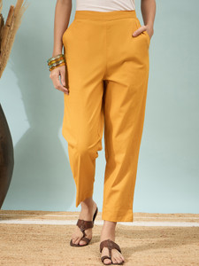 D K W Regular Fit Women Yellow Trousers