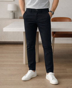 DENRO Slim Fit Men Black Trousers