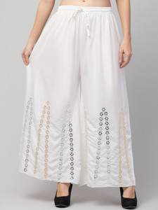 FamBee Flared Women White Trousers