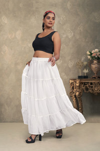 Anti Wrinkle Designer Solid Women Flared White Skirt