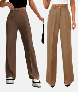 NUCOUTHS Regular Fit Women Brown, Beige Trousers